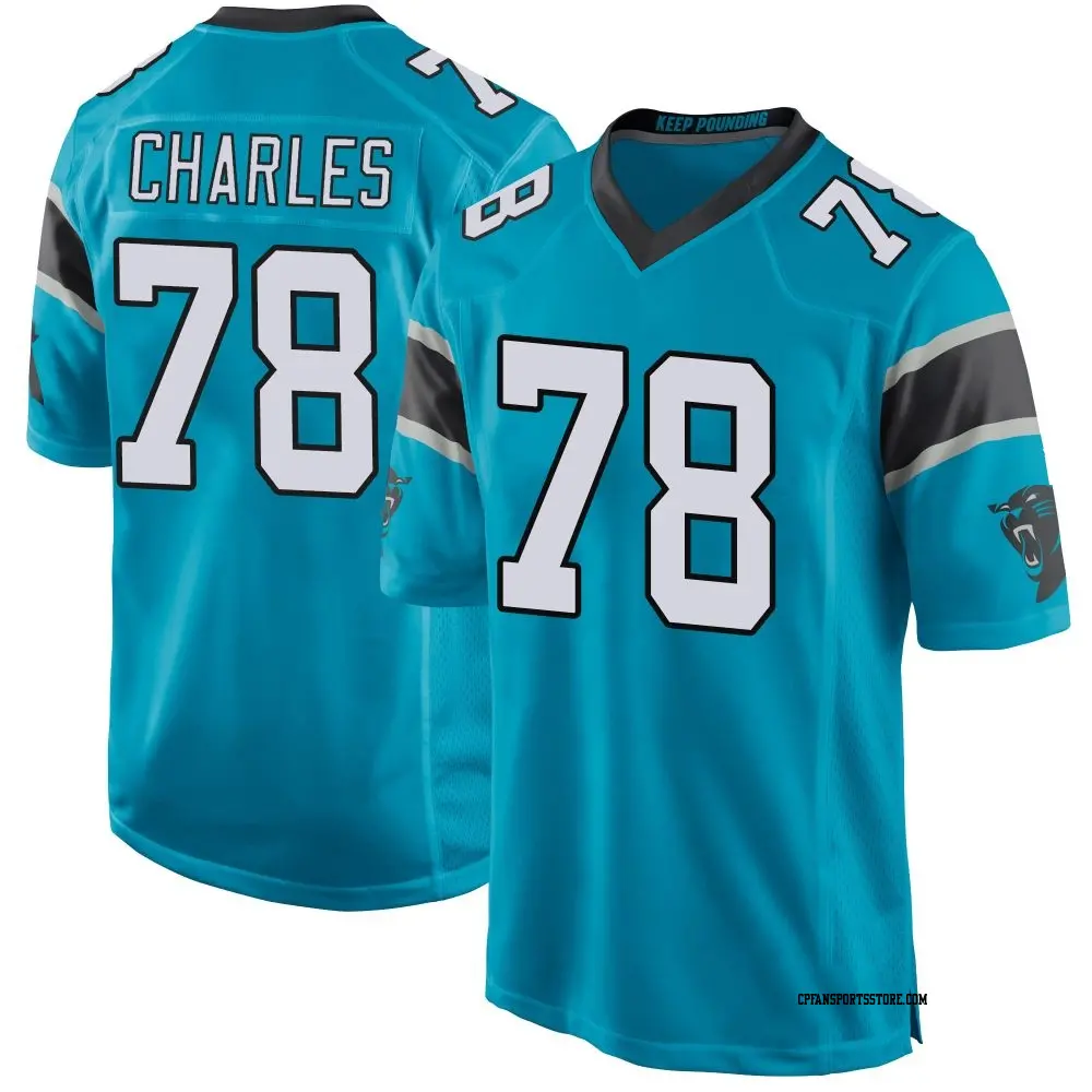 Game Blue Youth Saahdiq Charles Carolina Panthers Alternate Jersey