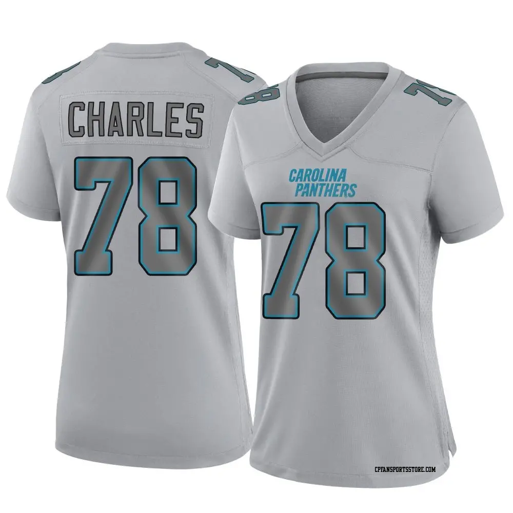 Game Gray Women's Saahdiq Charles Carolina Panthers Atmosphere Fashion Jersey