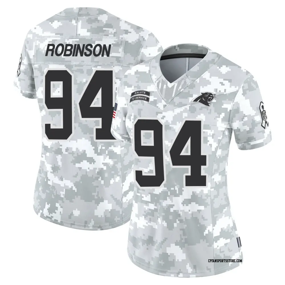 Limited Arctic Camo Women's A'Shawn Robinson Carolina Panthers 2024 Salute to Service Jersey