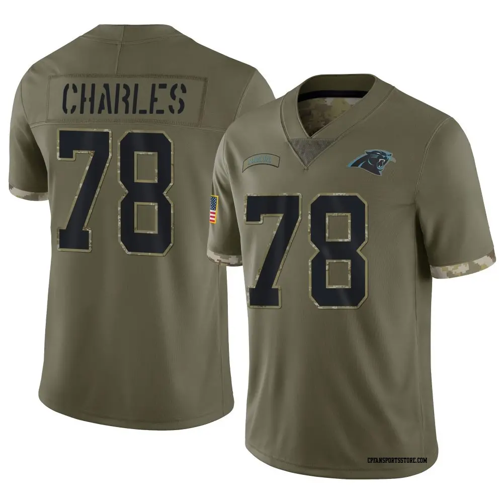 Limited Olive Men's Saahdiq Charles Carolina Panthers 2022 Salute To Service Jersey